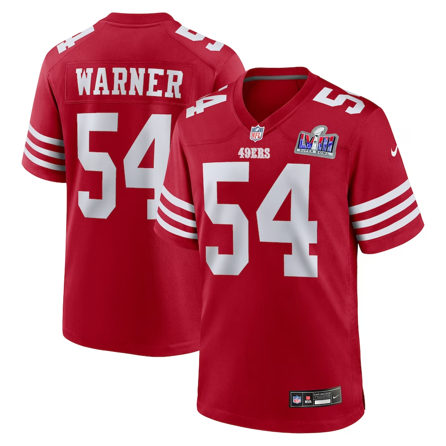 Men's San Francisco 49ers Fred Warner #54 Scarlet Super Bowl LVIII Jersey